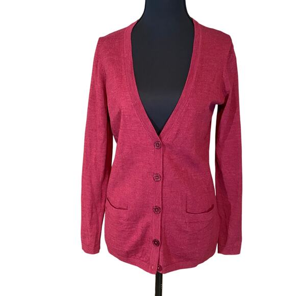 Talbots Petites Italian Merino Wool Cardigan Sweater Burgundy Small - Picture 1 of 5